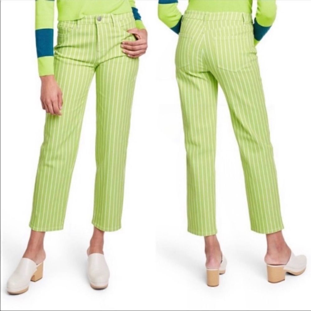 VICTOR GLEMAUD x TARGET Acid Lime/Cloud Pinstripe High Rise Straight Leg Jean’s